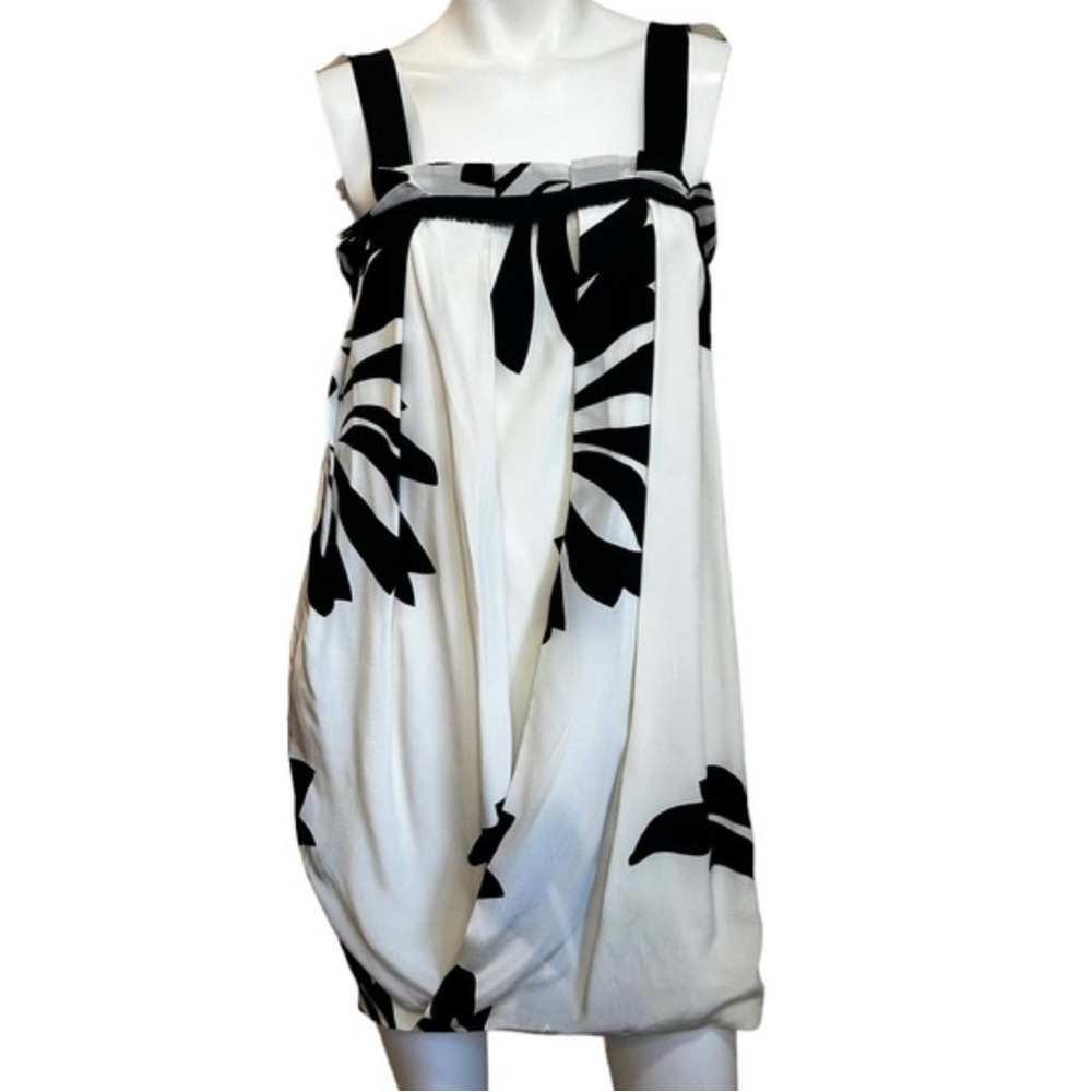 Robert Rodriguez 100% Silk Black and White Floral Mini Dress